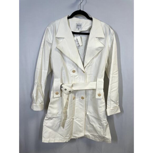 ARMANI COLLEZIONI Double Breasted Belted Trench Coat in White Women's 12